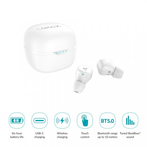 LAMAX Dots2 Touch White TWS Érintőgombos vezeték nélküli fülhallgató fehér